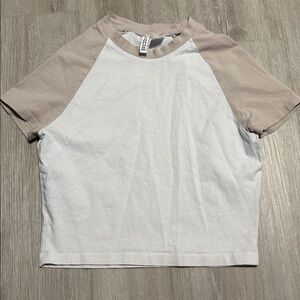 Divided White and Tan Short Sleeve Tee